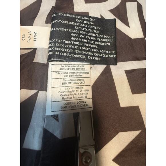 DKNY Hooded Long Down Puffer Coat with Removable Fur Trim in Brown Size M - Picture 9 of 10